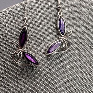 Elegant Purple and Silver Butterfly Earrings